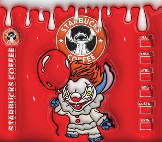 Sinister Clown coffee parody with red balloon — flat artwork preview