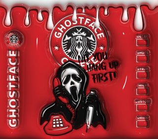 Screaming-Mask Character coffee parody: No You Hang Up on red — flat artwork preview