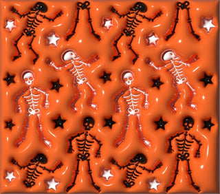 Dancing skeletons on orange — flat artwork preview