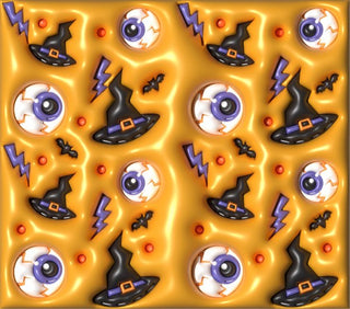 Eyeballs, witch hats and lightning on yellow — flat artwork preview
