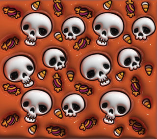 Skulls and Halloween candy on orange — flat artwork preview