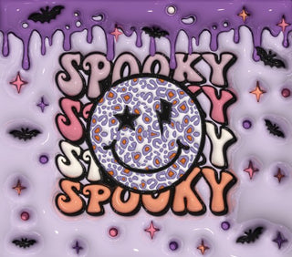 Spooky repeated lettering with leopard smiley — flat artwork preview