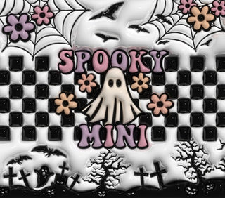 Spooky Mini: ghost, checkerboard and graveyard — flat artwork preview