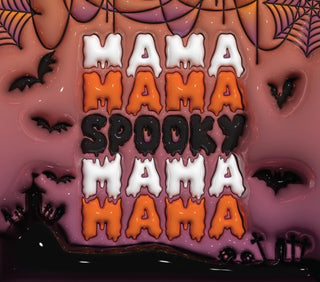 Spooky Mama repeated lettering on graveyard — flat artwork preview