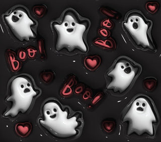 White ghosts, hearts and Boo on black — flat artwork preview