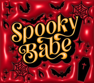 Spooky Babe: gold lettering on red-black — flat artwork preview