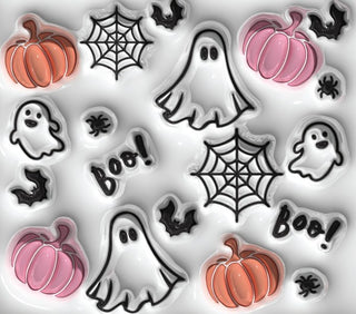 Ghosts, pink pumpkins and webs — flat artwork preview