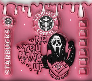 Screaming-Mask Character coffee parody: No You Hang Up on pink — flat artwork preview