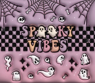 Spooky Vibes: ghosts and checkerboard on purple — flat artwork preview