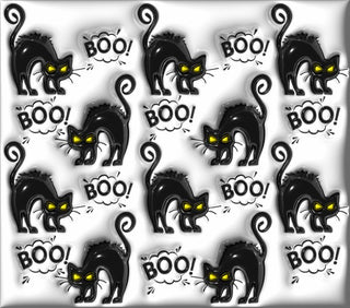 Black cats and Boo on white — flat artwork preview