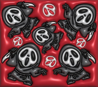 Screaming-Mask Character figures and masks on red — flat artwork preview