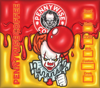 Sinister Clown coffee parody: Horror balloon design — flat artwork preview