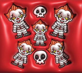 Sinister Clown figures and skulls on red — flat artwork preview