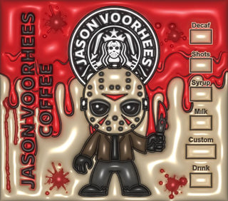 Hockey-Masked Character coffee parody: cartoon figure — flat artwork preview