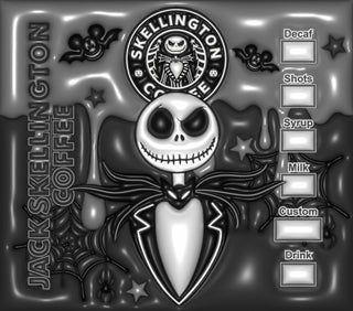 Striped-Suit Skeleton coffee parody: portrait on black — flat artwork preview