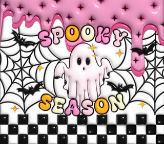 Spooky Season: ghost, pink web and checkerboard — flat artwork preview