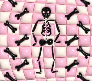 Skeleton and bones on pink checkerboard — flat artwork preview