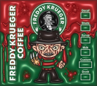 Fedora-Wearing Horror Character coffee parody — flat artwork preview