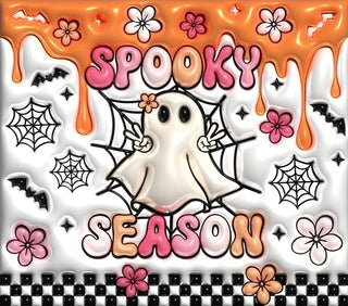 Spooky Season: ghost, flowers and orange drips — flat artwork preview