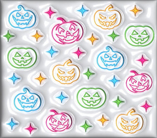 Multicolored outline jack-o-lanterns on white — flat artwork preview