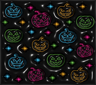 Multicolored outline jack-o-lanterns on black — flat artwork preview