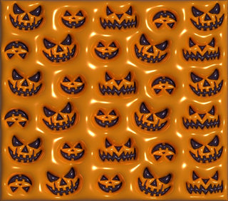 Black jack-o-lantern faces on orange — flat artwork preview