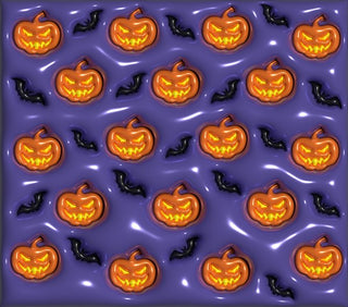Jack-o-lanterns and bats on blue-purple — flat artwork preview