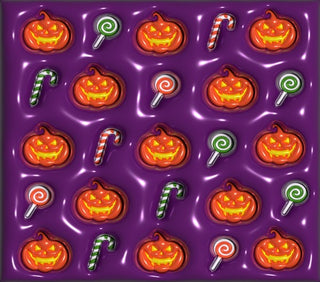 Jack-o-lanterns and candy on purple — flat artwork preview