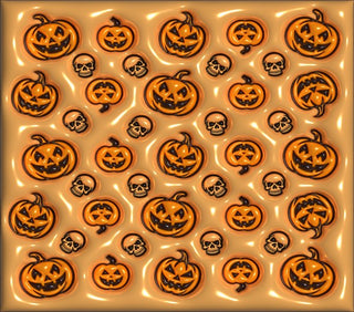 Jack-o-lanterns and skulls on tan — flat artwork preview