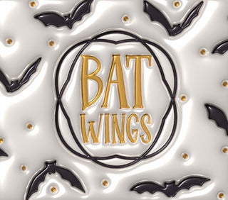 Bat Wings: black bats and gold lettering — flat artwork preview