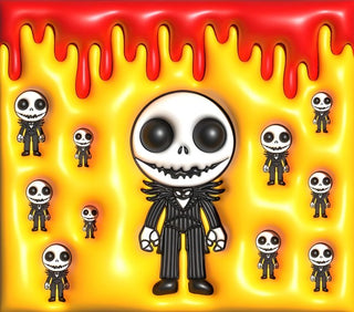 Striped-Suit Skeleton on yellow with blood drips — flat artwork preview