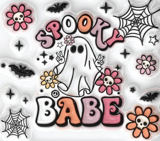 Spooky Babe: ghost, flowers and webs — flat artwork preview