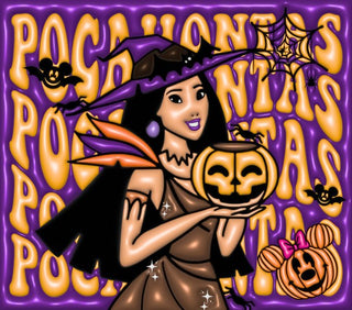 Witch holding a pumpkin with spell wording — flat artwork preview