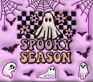 Spooky Season: ghosts and checkerboard on purple — flat artwork preview