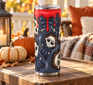 Pale-Masked Figures with Red Drips — porch lifestyle mockup