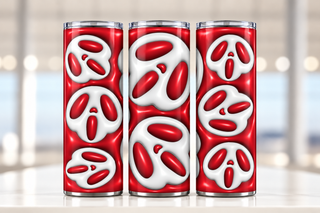 White Mask Pattern on Red — three-view product mockup