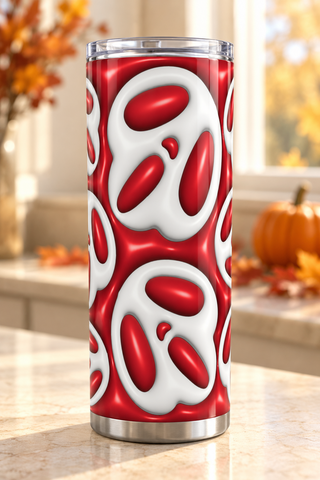 White Mask Pattern on Red — kitchen lifestyle mockup