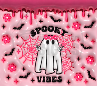 Full flat Halloween design 20 with a light semi-transparent MidniteRodeo Designs logo watermark; artwork preview only, one physical tumbler per purchase.