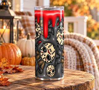 Hockey-Masked Characters with Red Drips — porch lifestyle mockup