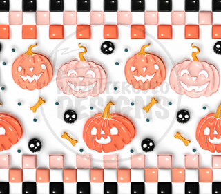 Full flat Halloween design 329 with a light semi-transparent MidniteRodeo Designs logo watermark; artwork preview only, one physical tumbler per purchase.