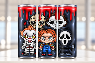 Spooky Character Group with Red Drips — three-view product mockup
