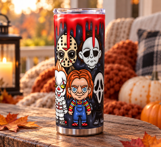 Spooky Character Group with Red Drips — porch lifestyle mockup