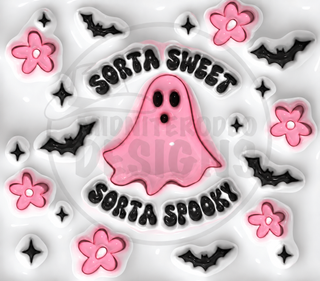 Full flat Halloween design 63 with a light semi-transparent MidniteRodeo Designs logo watermark; artwork preview only, one physical tumbler per purchase.