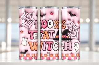 100% That Witch — three views of one stainless steel tumbler
