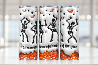 Its the Most Wonderful Time of the Year: dancing skeletons — three views of one stainless steel tumbler