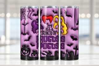 Witch Lettering on purple — three views of one stainless steel tumbler