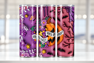 Sorta Sweet Sorta Spooky: floral pumpkin — three views of one stainless steel tumbler
