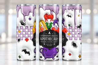 Witch Apothecary: witches and cauldron — three views of one stainless steel tumbler