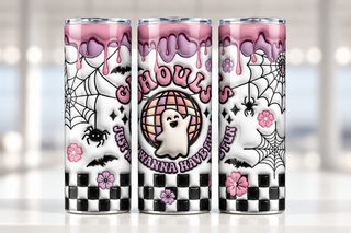 Ghouls Just Wanna Have Fun: disco-ball ghost — three views of one stainless steel tumbler