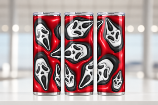 Black Screaming-Mask Character mask pattern on red — three views of one stainless steel tumbler
